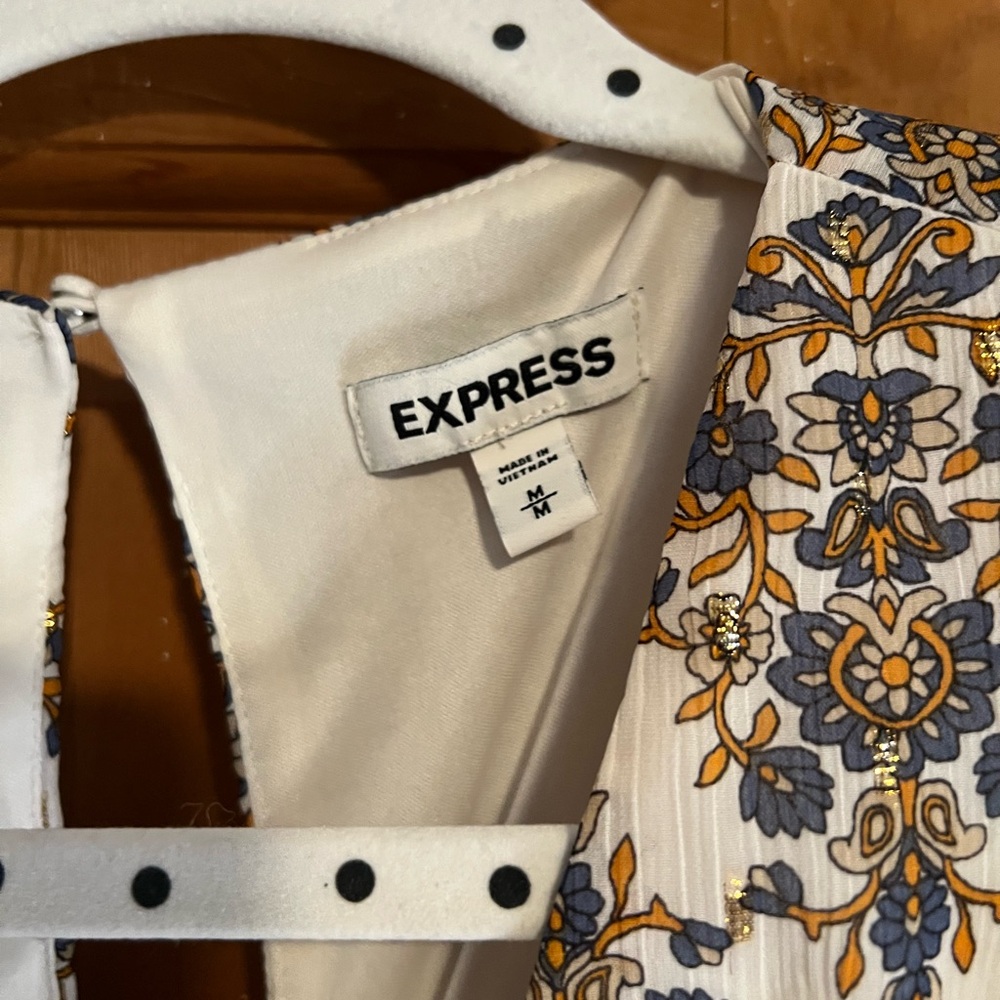 Express White And Brown Patterned Long Sleeve Dre… - image 2